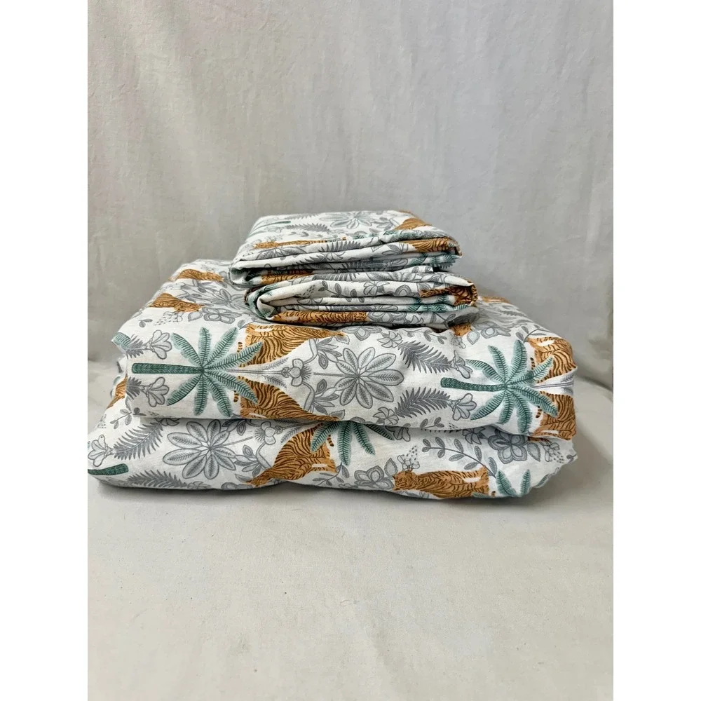 House of Verdi Tiger Palm Tree Jungle Print King Sheet Set Boho Bungalow